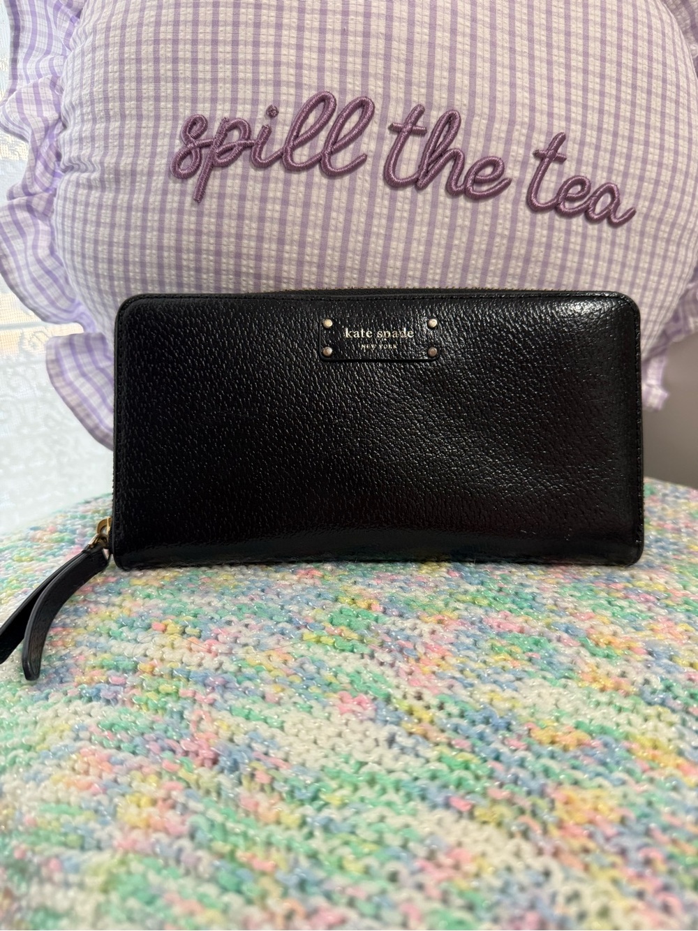 kate spade Black Leather Zip Wallet